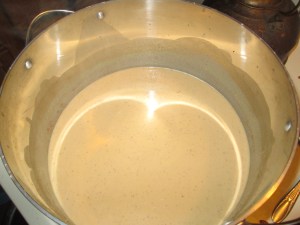 Mixing the ingredients on the stove top. 